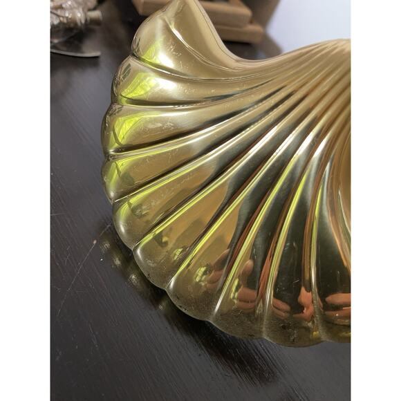Set of 2 Solid Bright Brass Sea Shell Curtain Tiebacks Vintage 80's 90's Style - Picture 4 of 10